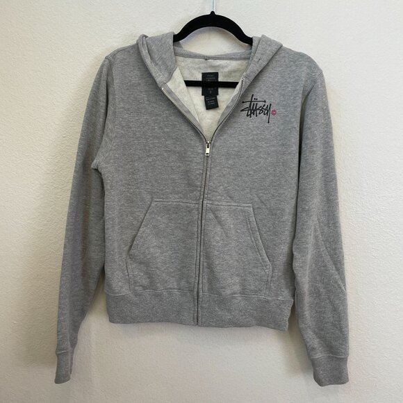 Stussy Womens Small Gray Zip Up Hoodie Sweatshirt Fleece Lined Jacket - Picture 6 of 11